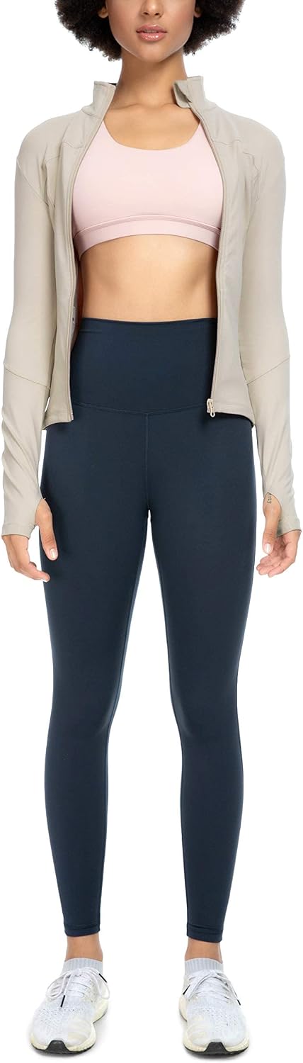 Womens Running Jackets with Zipper Pockets | Full Zip Up, Slim Fit, Thumb Holes, Long Sleeve, for Women Workout,Yoga, Athletic