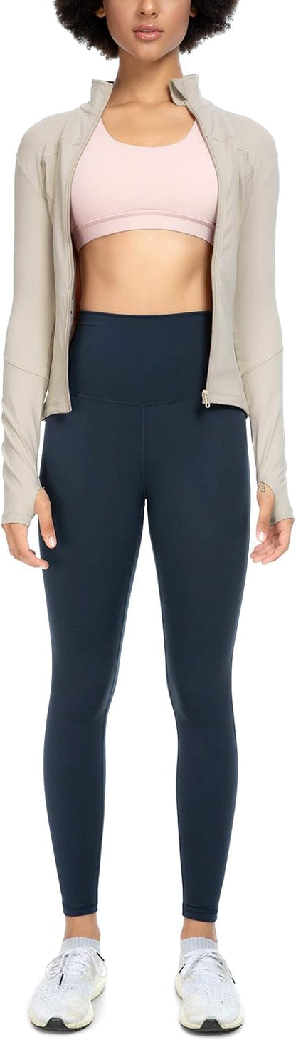Womens Running Jackets with Zipper Pockets | Full Zip Up, Slim Fit, Thumb Holes, Long Sleeve, for Women Workout,Yoga, Athletic