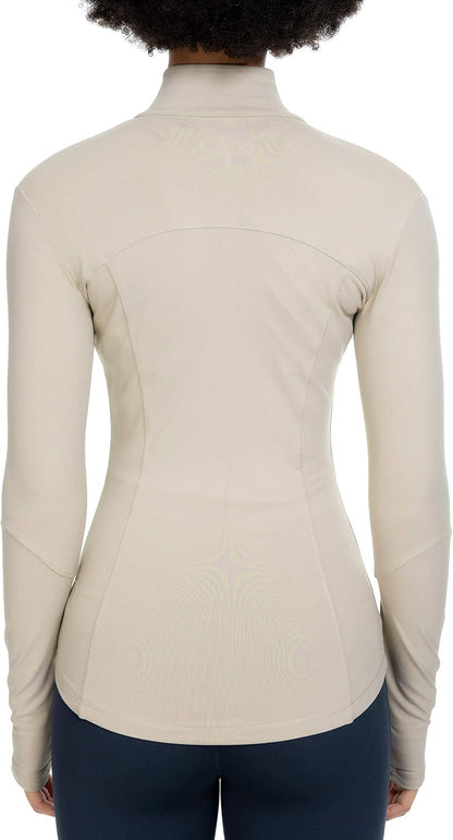 Womens Running Jackets with Zipper Pockets | Full Zip Up, Slim Fit, Thumb Holes, Long Sleeve, for Women Workout,Yoga, Athletic